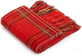 img 4 attached to 🎄 Angelhood Christmas Plaid Chenille Throw Blanket with Tassel - Soft and Decorative for Couch, Sofa, Bed, and Home Decor