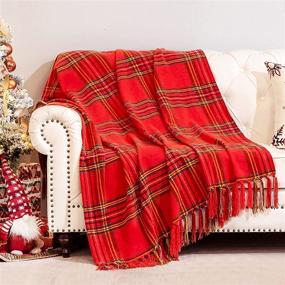 img 3 attached to 🎄 Angelhood Christmas Plaid Chenille Throw Blanket with Tassel - Soft and Decorative for Couch, Sofa, Bed, and Home Decor