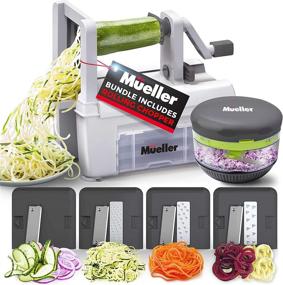 img 4 attached to 🥕 Mueller Pro Spiralizer Vegetable Slicer Zester Chopper Dicer, ProQuality, Create Perfectly Round Veggie Pasta, No Flat Julienne Noodles! Bundle Includes Revolutionary Rolling Chopper