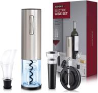 🍷 effortless opening: ezbasics electric wine bottle opener kit - rechargeable automatic corkscrew with foil cutter, vacuum stopper, wine aerator pourer - ultimate 4-in-1 silver gift set for wine lovers! logo
