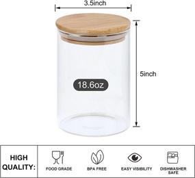 img 3 attached to 🏺 Set of 6 Glass Jars with Bamboo Lids, 18.6Oz Capacity - Ideal for Kitchen Storage of Spices, Tea, Sugar, Biscuits, Coffee, Flour, Herbs, Grains