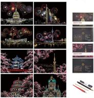 🌈 liveda scratch painting sketch art rainbow paper: unleash the magic of manual scratch engraving with city night view (4fireworks/4cherry blossom) logo