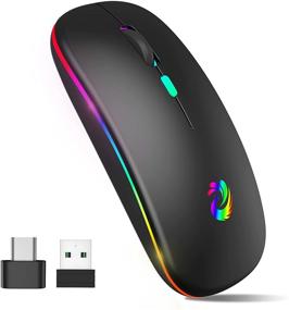 img 4 attached to 🖱️ Перезаряжаемая тонкая бесшумная беспроводная мышь с LED-подсветкой, 2,4 ГГц портативная офисная оптическая мышь - USB-приемник, адаптер Type-C, 3 регулируемых уровня DPI для ноутбука, компьютера, ПК, ноутбука, настольного компьютера (черный)