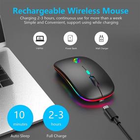 img 3 attached to 🖱️ Перезаряжаемая тонкая бесшумная беспроводная мышь с LED-подсветкой, 2,4 ГГц портативная офисная оптическая мышь - USB-приемник, адаптер Type-C, 3 регулируемых уровня DPI для ноутбука, компьютера, ПК, ноутбука, настольного компьютера (черный)