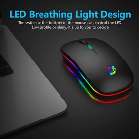 img 1 attached to 🖱️ Перезаряжаемая тонкая бесшумная беспроводная мышь с LED-подсветкой, 2,4 ГГц портативная офисная оптическая мышь - USB-приемник, адаптер Type-C, 3 регулируемых уровня DPI для ноутбука, компьютера, ПК, ноутбука, настольного компьютера (черный)
