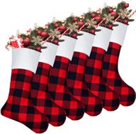 🧦 senneny 6 pack christmas stockings - 18 inch red black buffalo plaid stockings for fireplace hanging - family christmas decoration, holiday season party decor logo