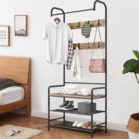 img 2 attached to 🧥 Coat Rack Shoe Bench: 3-in-1 Hall Tree Storage Shelf Organizer - Heavy Duty MDF Stand Coat Rack with Industrial Accent - Rustic Brown + Black