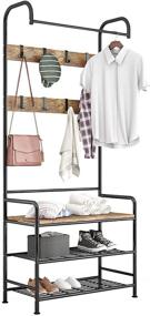 img 4 attached to 🧥 Coat Rack Shoe Bench: 3-in-1 Hall Tree Storage Shelf Organizer - Heavy Duty MDF Stand Coat Rack with Industrial Accent - Rustic Brown + Black