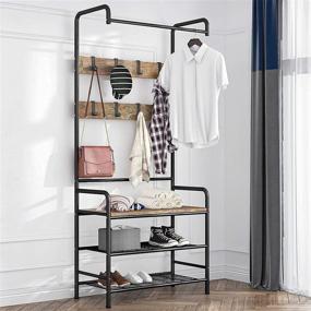 img 3 attached to 🧥 Coat Rack Shoe Bench: 3-in-1 Hall Tree Storage Shelf Organizer - Heavy Duty MDF Stand Coat Rack with Industrial Accent - Rustic Brown + Black