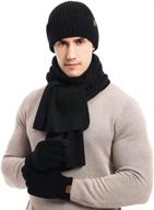 mens beanie scarf gloves set - knit winter hat with fleece lining - thick and warm for cold weather logo