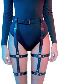 img 4 attached to 🖤 LISBLIER Women's Gothic Punk Leather Waist Belt with Caged Thigh Holster Garters and Adjustable Leg Harness