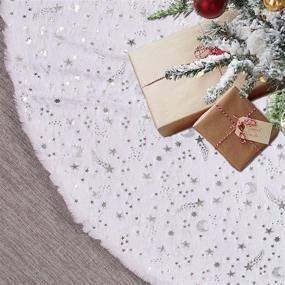 img 4 attached to Kaximd Christmas Tree Skirt 30-48 Inch, Stars & Moon White 🌲 Xmas Tree Skirts Faux Fur Luxury Embroidered for Christmas Decorations Holiday Party 906-Silver-90