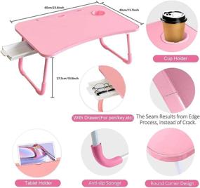 img 1 attached to 🛏️ Foldable Laptop Bed Table: Portable Lap Desk with Storage Drawer and Cup Holder - Pink