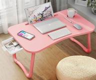 🛏️ foldable laptop bed table: portable lap desk with storage drawer and cup holder - pink logo