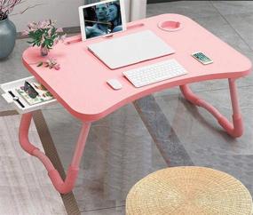 img 2 attached to 🛏️ Foldable Laptop Bed Table: Portable Lap Desk with Storage Drawer and Cup Holder - Pink