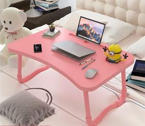 img 3 attached to 🛏️ Foldable Laptop Bed Table: Portable Lap Desk with Storage Drawer and Cup Holder - Pink