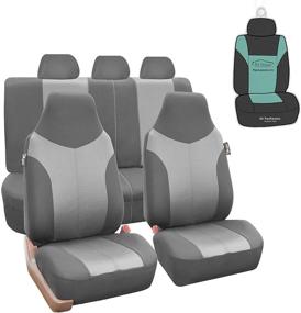 img 4 attached to FH Group FB101115 Car Seat Covers - Supreme Twill Fabric, High-Back Full Set, Airbag and Split Ready, Light/Dark Gray Color - Universal Fit for Car, Truck, SUV, Van