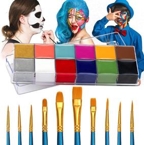 img 2 attached to 🎨 Wismee Face Body Paint Makeup Palette: 12 Colors Professional Kit with Brushes for Halloween & Christmas Cosplay