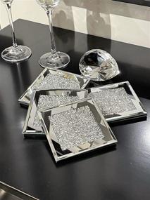 img 1 attached to ✨ Decorate Your Coffee Table with Handmade Crystal Coasters - Elegant Diamond Bling Interior, Silver Glass Mirror Surface, Set of 4, 4x4 Inches