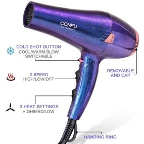 img 3 attached to 💜 CONFU 2200W Professional Hair Dryer: Compact Blow Dryer with Diffuser and Concentrator for Quick Drying - ETL Certified - Purple