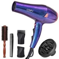 💜 confu 2200w professional hair dryer: compact blow dryer with diffuser and concentrator for quick drying - etl certified - purple logo