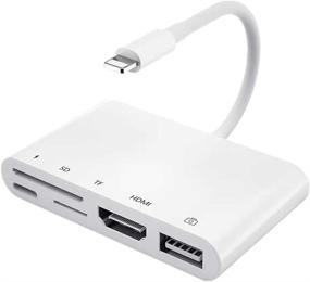 img 4 attached to Сертифицированный Apple Lightning к HDMI адаптер, 5 в 1 OTG адаптер с USB, цифровое AV 1080P, считыватель памяти камеры, слоты для SD и TF карт, порт для зарядки - совместим с iPhone, iPad, iPod и другими USB-устройствами.