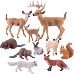 img 4 attached to 🦊 TUPARKA Set of 10 Forest Animals Figures, Miniature Woodland Creatures Figurines Squirrel, Rabbit, Fox, Sheep, Beaver, Deer Figurines Woodland Cake Topper for Birthday Party, Baby Shower, Christmas Party