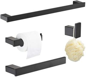 img 4 attached to Modern Matte Black Bathroom Hardware Set with 24" Towel Bar - Klabb B58 4-Piece SS304 Accessory Collection