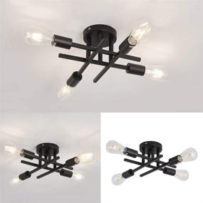 img 2 attached to 🔦 ZGLAOJT Semi Flush Mount Ceiling Light: Modern Matte Black Chandelier for Farmhouse Kitchen, Dining, Bedroom, and Living Room