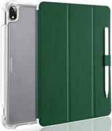 🔋 valkit ipad air 4 case 2020, [supports 2nd gen apple pencil charging] translucent frosted protective smart back cover for ipad air 4 10.9 inch 2020, dark green logo