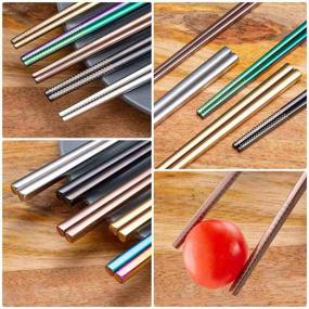 img 1 attached to SFOPORD Stainless Steel Metal Chopsticks: 5-Pairs Multicolor Rainbow Set, Non-Slip, Dishwasher-safe