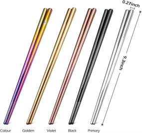 img 3 attached to SFOPORD Stainless Steel Metal Chopsticks: 5-Pairs Multicolor Rainbow Set, Non-Slip, Dishwasher-safe