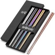 sfopord stainless steel metal chopsticks: 5-pairs multicolor rainbow set, non-slip, dishwasher-safe logo