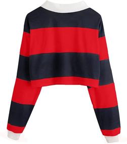 img 3 attached to Remidoo Women's Collared Half Button Striped Crop Top Sweatshirt with Long Sleeves