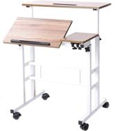 dlandhome oak sit-stand desk cart: mobile height-adjustable sit to stand office desk riser – efficient standing table workstation – portable & practical logo