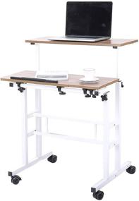 img 3 attached to DlandHome Oak Sit-Stand Desk Cart: Mobile Height-Adjustable Sit to Stand Office Desk Riser – Efficient Standing Table Workstation – Portable & Practical