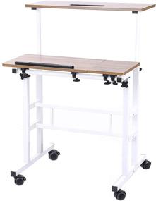 img 2 attached to DlandHome Oak Sit-Stand Desk Cart: Mobile Height-Adjustable Sit to Stand Office Desk Riser – Efficient Standing Table Workstation – Portable & Practical