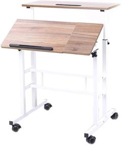 img 1 attached to DlandHome Oak Sit-Stand Desk Cart: Mobile Height-Adjustable Sit to Stand Office Desk Riser – Efficient Standing Table Workstation – Portable & Practical