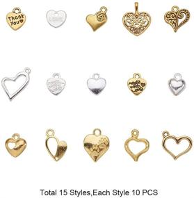 img 2 attached to 🏷️ 150 Pcs 15 Styles Tibetan Style Alloy Heart Charm Pendants for Jewelry Making, Silver/Golden - PH PandaHall