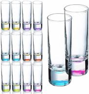 vivimee 12 pack colored shot glass set - premium 2oz clear glass - perfect for whiskey, tequila, vodka & more logo