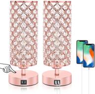 🌹 touch control crystal rose gold table lamp set of 2 - 3-way dimmable & usb charging ports - decorative pink bedside desk lamp for bedroom & living room - led bulb included логотип