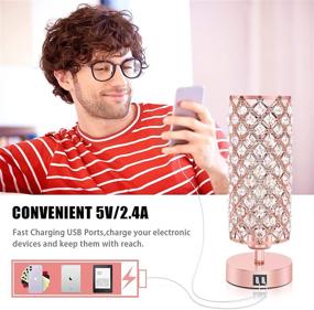 img 1 attached to 🌹 Touch Control Crystal Rose Gold Table Lamp Set of 2 - 3-Way Dimmable & USB Charging Ports - Decorative Pink Bedside Desk Lamp for Bedroom & Living Room - LED Bulb Included