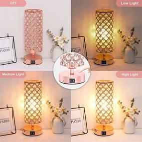 img 3 attached to 🌹 Touch Control Crystal Rose Gold Table Lamp Set of 2 - 3-Way Dimmable & USB Charging Ports - Decorative Pink Bedside Desk Lamp for Bedroom & Living Room - LED Bulb Included