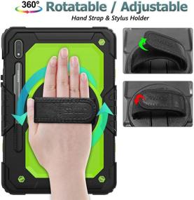 img 3 attached to 📱 SEYMAC 360 Rotating Hand Strap / Stand Case with Pencil Holder and Screen Protector for Samsung Galaxy Tab S7 11'' 2020 SM-870/T875/T878 (Green+Black)