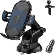 🚗 fast charging wireless car charger mount, auto-clamping qi 10w, air vent, and dashboard car phone holder with qc3.0 car charger for iphone 12/12 pro/11/11 pro/11 pro max/xsmax/x/8p/8 and more (black+adapter) logo