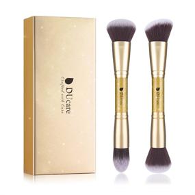 DUcare Flat Top Kabuki Foundation Brush + 5Pcs Eyeshadow Brush Set Duo End Eye Makeup Brushes Golden Glitter