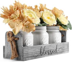 img 3 attached to 🌸 HOMKO Mason Jar Centerpiece Set: Farmhouse Rustic Kitchen Table Decor with Artificial Flowers for Flatware Organization, Flower Arrangement, and Garden Weddings
