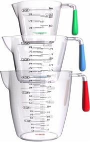 img 4 attached to Vremi BPA Free 3 Piece Plastic Measuring Cups Set with Spout and Colorful Handles - Nesting Stackable Cups for Precise Liquid Measurements - Includes 1, 2 and 4 Cup Capacity with Ml and Oz Measurements