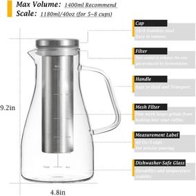 img 2 attached to 🍹 Премиум кувшин Vzaahu с инфузором - вместимость 1400 мл - холодный кофе, мороженый чай и многое другое!