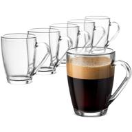 ☕ bormioli rocco glass coffee mug set: 6 pack of 10¾ ounce medium-size mugs with handles for hot/cold bevarages - thermal shock resistant, tempered glass - perfect for cappuccino, latte, espresso - tea glasses included logo